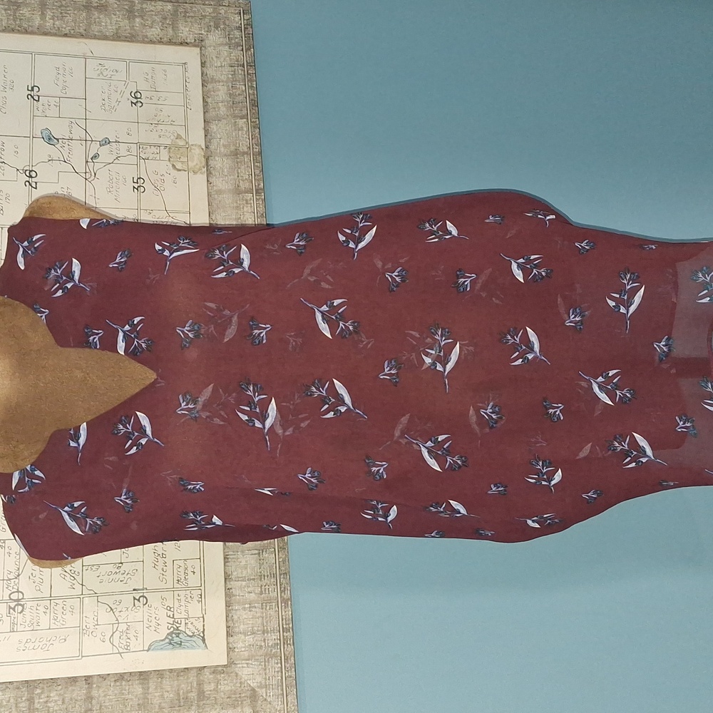 CAbi Deep Red Floral Blouse